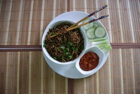 Puta( Buckwheat noodles with fermented soya beans & chives)